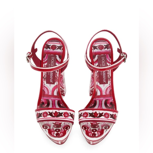 💯 Authentic DOLCE &GABBANA Keira Maiolica Leather Fuchsia &White Platform Sandal - Picture 4 of 17